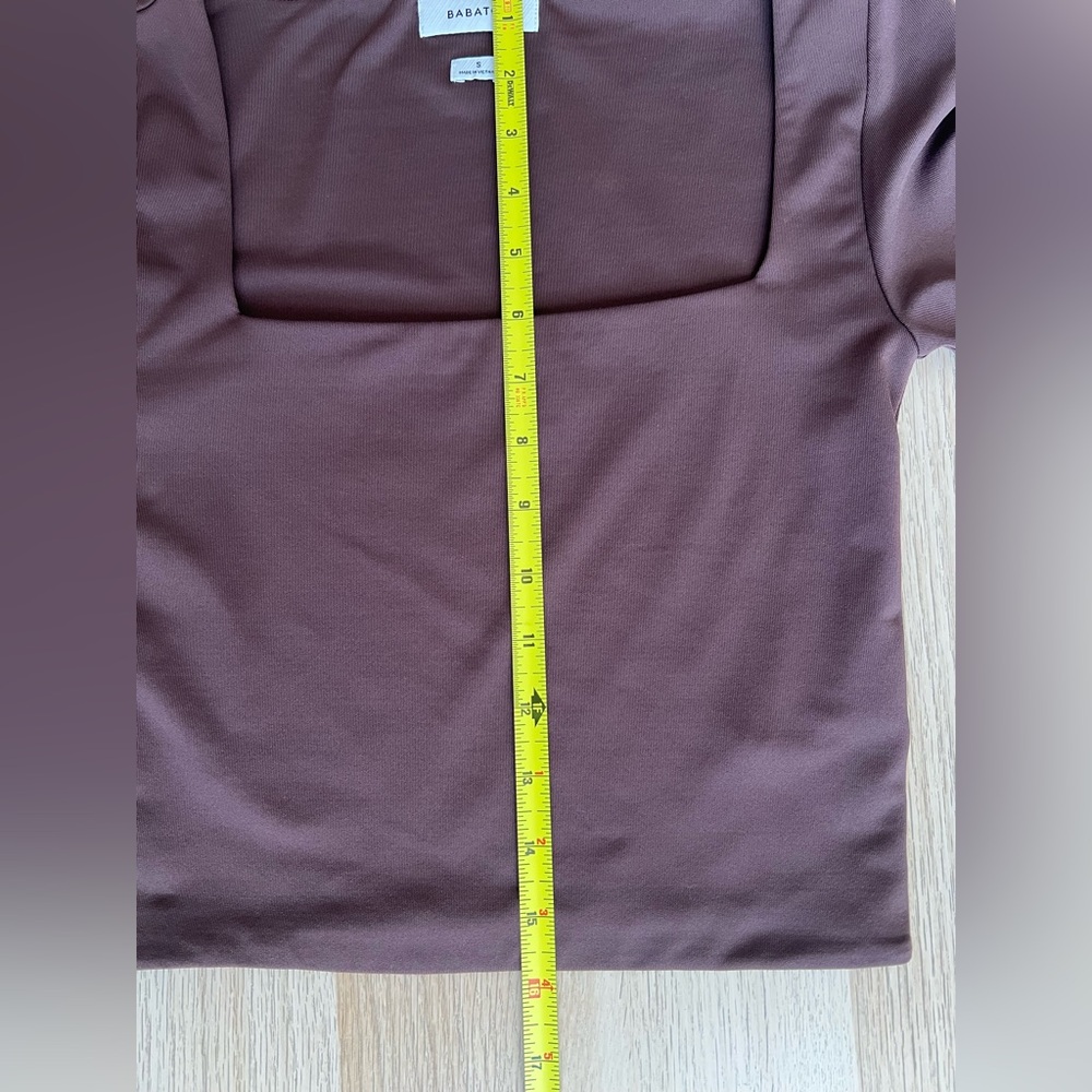 Babaton Square Neck Long Sleeve Top S Brown Fitted Minimal - Picture 9 of 11